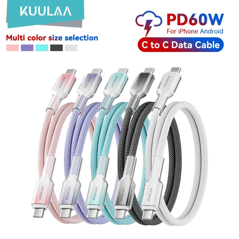 KUULAA USB C Cable to USB Type C Cable PD 60W Fast Charger Cord USBC to Type-C Cable for iPhone16 15 Samsung MacBook iPad Xiaomi