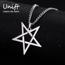 Unift Inverted Pentagram Satanic Necklace for Men  Stainless Steel Long Neck Chain Goth Gothic Occult Wicca Pentacle Jewelry