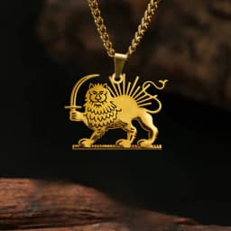 Persian Empire Lion & Sun Necklace Vintage Persia Royal Iran Lion Necklace Stainless Steel Historical Persian Symbol Necklace