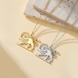 Persian Empire Lion & Sun Necklace Vintage Persia Royal Iran Lion Necklace Stainless Steel Historical Persian Symbol Necklace
