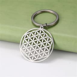 EUEAVAN Hollow Flower of Life Pendant Keychain Stainless Steel Religion Mandala Symbol Keyring Mystical Ancient Egyptian Jewelry
