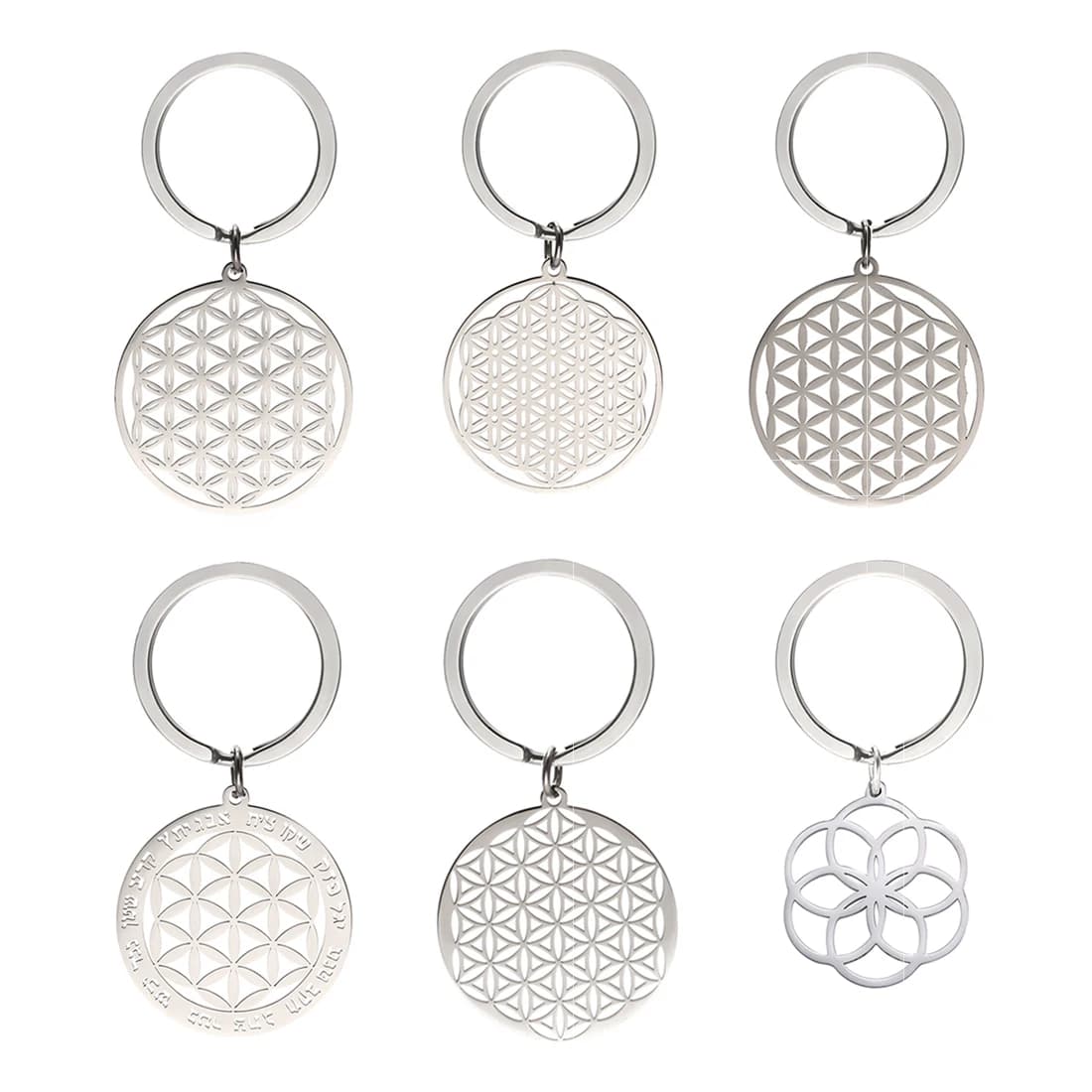EUEAVAN Hollow Flower of Life Pendant Keychain Stainless Steel Religion Mandala Symbol Keyring Mystical Ancient Egyptian Jewelry