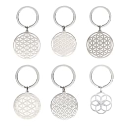 EUEAVAN Hollow Flower of Life Pendant Keychain Stainless Steel Religion Mandala Symbol Keyring Mystical Ancient Egyptian Jewelry