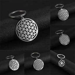 EUEAVAN Hollow Flower of Life Pendant Keychain Stainless Steel Religion Mandala Symbol Keyring Mystical Ancient Egyptian Jewelry