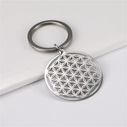EUEAVAN Hollow Flower of Life Pendant Keychain Stainless Steel Religion Mandala Symbol Keyring Mystical Ancient Egyptian Jewelry