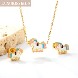 LUXUKISSKIDS Cute Girls Unicorn Sets of Necklace Pendant Earrings Stainless Steel Colorful Butterfly Jewelry Set Birthday Party
