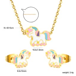 LUXUKISSKIDS Cute Girls Unicorn Sets of Necklace Pendant Earrings Stainless Steel Colorful Butterfly Jewelry Set Birthday Party