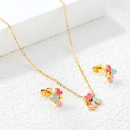 LUXUKISSKIDS Cute Girls Unicorn Sets of Necklace Pendant Earrings Stainless Steel Colorful Butterfly Jewelry Set Birthday Party