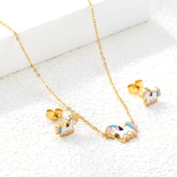 LUXUKISSKIDS Cute Girls Unicorn Sets of Necklace Pendant Earrings Stainless Steel Colorful Butterfly Jewelry Set Birthday Party