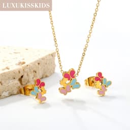 LUXUKISSKIDS Cute Girls Unicorn Sets of Necklace Pendant Earrings Stainless Steel Colorful Butterfly Jewelry Set Birthday Party