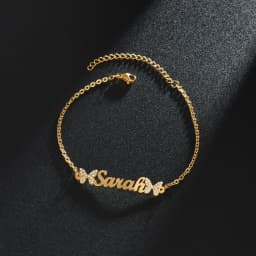 Atoztide Custom Name Necklace Bracelet Stainless Steel Jewelry Set Zircon Stone Butterfly Chain for Women Family Birthday Gift