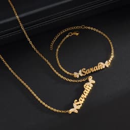 Atoztide Custom Name Necklace Bracelet Stainless Steel Jewelry Set Zircon Stone Butterfly Chain for Women Family Birthday Gift