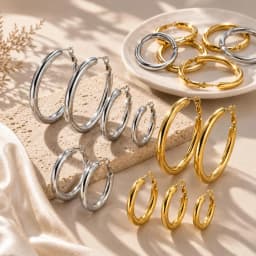Circle Hoop Earrings for Women, Classic Stainless Steel 18k Gold Plated Minimalist Chunky Jewelry Hypoallergenic 30/40/50/60mm