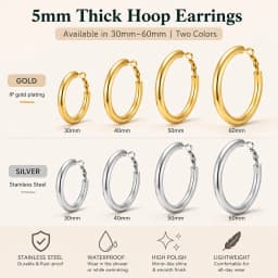 Circle Hoop Earrings for Women, Classic Stainless Steel 18k Gold Plated Minimalist Chunky Jewelry Hypoallergenic 30/40/50/60mm