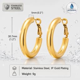 Circle Hoop Earrings for Women, Classic Stainless Steel 18k Gold Plated Minimalist Chunky Jewelry Hypoallergenic 30/40/50/60mm