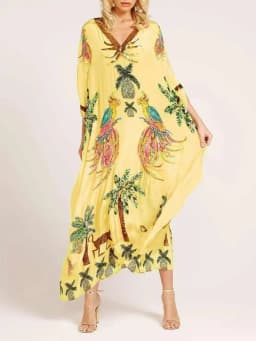 Women Bohemian Maxi Dresses 2026 Summer Loose V-neck Fashion Sexy Hipster Elegant Retro Printed Female Casual Long Robe Vestidos
