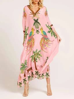 Women Bohemian Maxi Dresses 2026 Summer Loose V-neck Fashion Sexy Hipster Elegant Retro Printed Female Casual Long Robe Vestidos