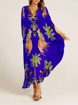 Women Bohemian Maxi Dresses 2026 Summer Loose V-neck Fashion Sexy Hipster Elegant Retro Printed Female Casual Long Robe Vestidos