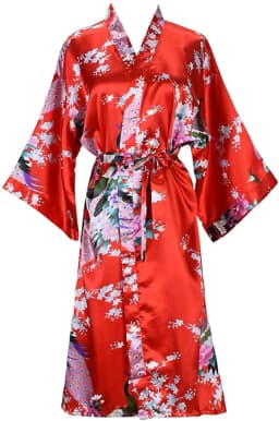 Silk Satin Wedding Bride Bridesmaid Robe Floral Bathrobe Short Kimono Robe Night Robe Bath Robe Fashion Dressing Gown For Women