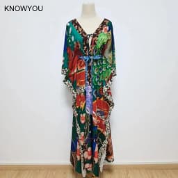 New Big Size Kimono Women Luxury Print Beachwear Cover Up Holiday Tunic Dress Bohemian Style Batwing Sleeve Maxi Dresses