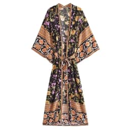 Boho Queens Vintage Women Floral Print Sashes Bohemian Kimono Ladies V Neck Batwing Sleeves Rayon Maxi Robe Cover-ups