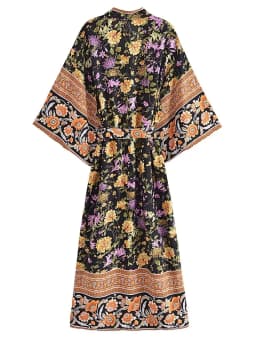 Boho Queens Vintage Women Floral Print Sashes Bohemian Kimono Ladies V Neck Batwing Sleeves Rayon Maxi Robe Cover-ups