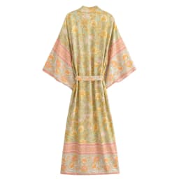 Boho Queens Vintage Women Floral Print Sashes Bohemian Kimono Ladies V Neck Batwing Sleeves Rayon Maxi Robe Cover-ups