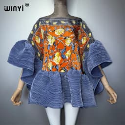 WINYI Summer Clothes Africa Pleated Elastic Casual Top Kawaii Jacket Beach Cover Up Women's T-Shirts Evening Dress