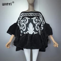WINYI Summer Clothes Africa Pleated Elastic Casual Top Kawaii Jacket Beach Cover Up Women's T-Shirts Evening Dress