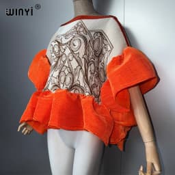 WINYI Summer Clothes Africa Pleated Elastic Casual Top Kawaii Jacket Beach Cover Up Women's T-Shirts Evening Dress