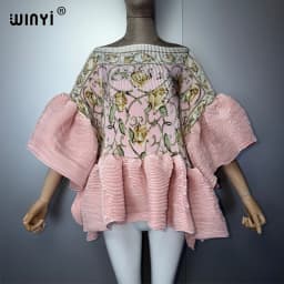 WINYI Summer Clothes Africa Pleated Elastic Casual Top Kawaii Jacket Beach Cover Up Women's T-Shirts Evening Dress