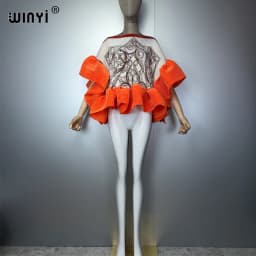 WINYI Summer Clothes Africa Pleated Elastic Casual Top Kawaii Jacket Beach Cover Up Women's T-Shirts Evening Dress
