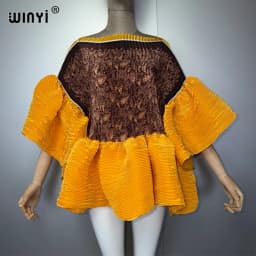WINYI Summer Clothes Africa Pleated Elastic Casual Top Kawaii Jacket Beach Cover Up Women's T-Shirts Evening Dress