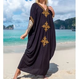 Fashion Vintage Bohemian Beach Dress Swimwears Women Robe Embroidery Oversize Long Dresses Female Pareo Robe Summer One Size