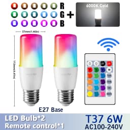 2PCS E14/E27/B22 T37 RGB Bulb LED Multicolor Light Dimmable 16 Colors Remote Control Smart Lighting - Brighten Your Every Moment