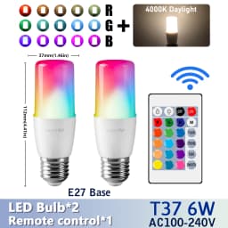2PCS E14/E27/B22 T37 RGB Bulb LED Multicolor Light Dimmable 16 Colors Remote Control Smart Lighting - Brighten Your Every Moment