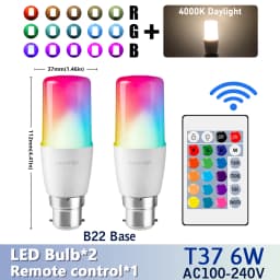 2PCS E14/E27/B22 T37 RGB Bulb LED Multicolor Light Dimmable 16 Colors Remote Control Smart Lighting - Brighten Your Every Moment