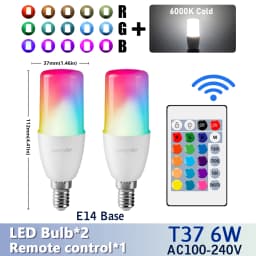 2PCS E14/E27/B22 T37 RGB Bulb LED Multicolor Light Dimmable 16 Colors Remote Control Smart Lighting - Brighten Your Every Moment