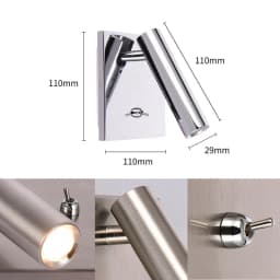 Embedded Square Wall Light Hotel Bedroom Bedside Reading LED Spotlight with Switch Adjustable Headboard Sconce Night Lamp 3W