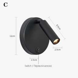 Nordic Bedside Wall Lamp Sconce with Switch Modern Minimalist Rotating Reading Lamp Spot Light 3W Black Brass for Aisle Bedroom