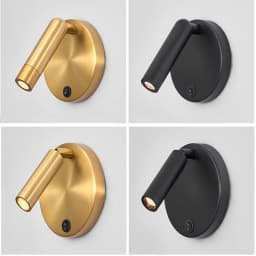 Nordic Bedside Wall Lamp Sconce with Switch Modern Minimalist Rotating Reading Lamp Spot Light 3W Black Brass for Aisle Bedroom
