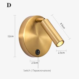 Nordic Bedside Wall Lamp Sconce with Switch Modern Minimalist Rotating Reading Lamp Spot Light 3W Black Brass for Aisle Bedroom