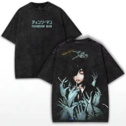 2026 Chainsaw Man Reze Double Sided Vintage Washed T-Shirt Oversized Y2K Cotton Tee For Anime Fans And Passionate Enthusiasts