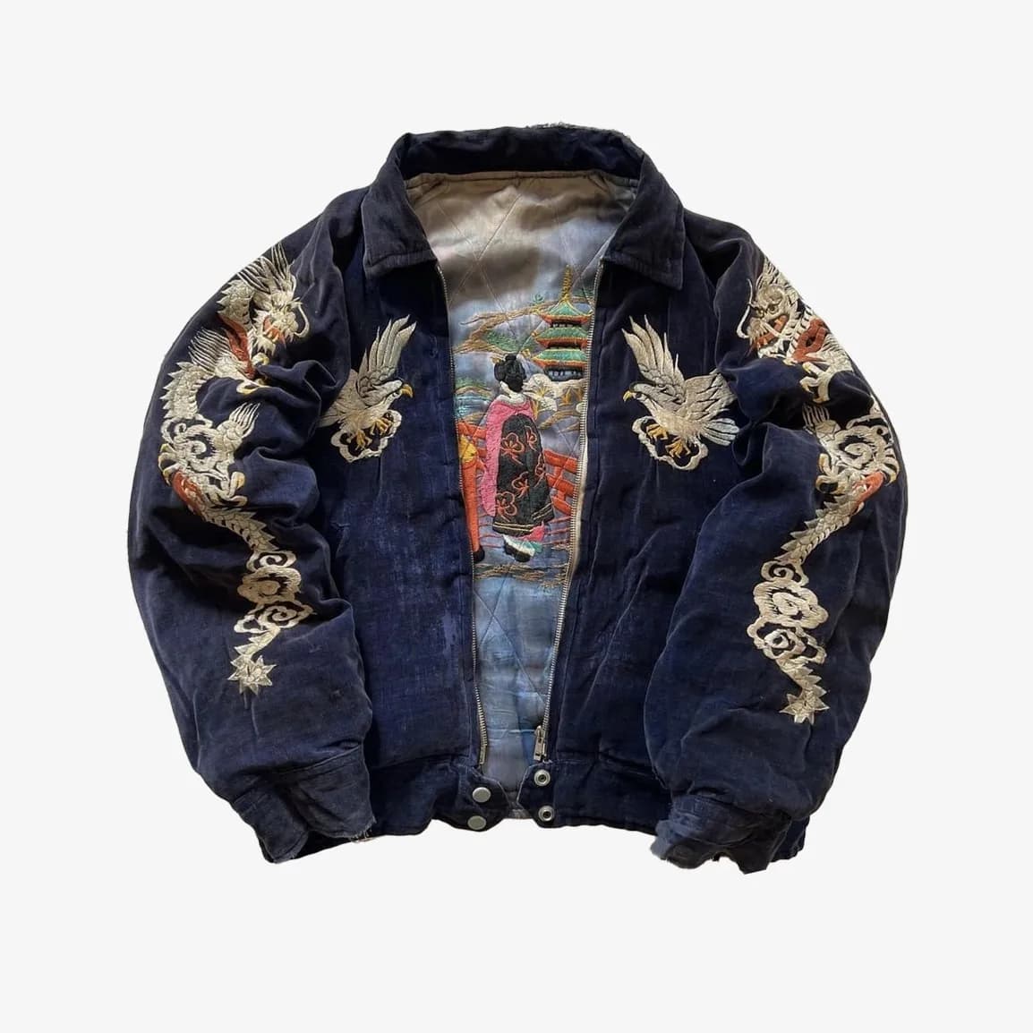 Hip Hop Japan Harajuku Style Jacket Gothic Dragon Pattern Bomber Jackets High Quality Embroidered Y2k Zipper Fleece Lined Coat