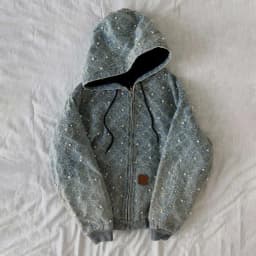 2026 New Y2k Streetwear Rhinestone Decorated Denim Hooded Jacket Men European American Fashion High Street Men's Loose Hoodie