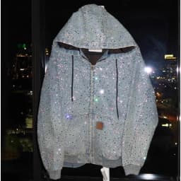 2026 New Y2k Streetwear Rhinestone Decorated Denim Hooded Jacket Men European American Fashion High Street Men's Loose Hoodie
