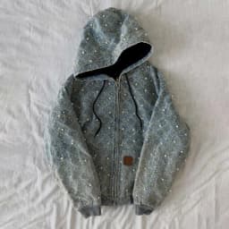 2026 New Y2k Streetwear Rhinestone Decorated Denim Hooded Jacket Men European American Fashion High Street Men's Loose Hoodie
