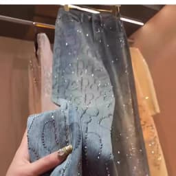 Women's Jeans 2025 New Style Heavy Industry High-end Versatile High-waisted Slim Straight Pants Blue Two-color Hot Diamond Jeans