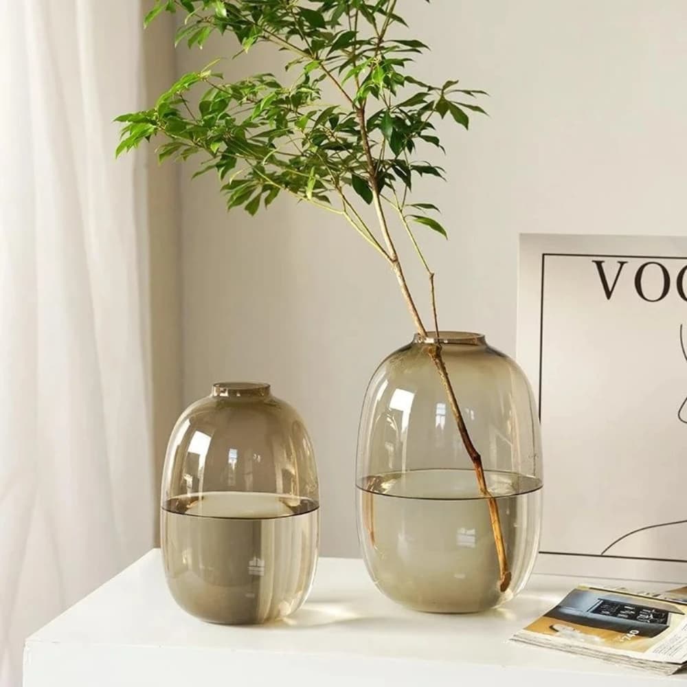 Modern Nordic Oval Glass Vase Hydroponic Fresh Flower Vase Living Room Flower Arrangement Decoration Elegant Home Decor