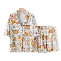Tiger Animals Print Cotton Pajamas for Women Comfortable Sleepwear Ladies Pajamas Suit for Spring and Summer Ladies Homewear
